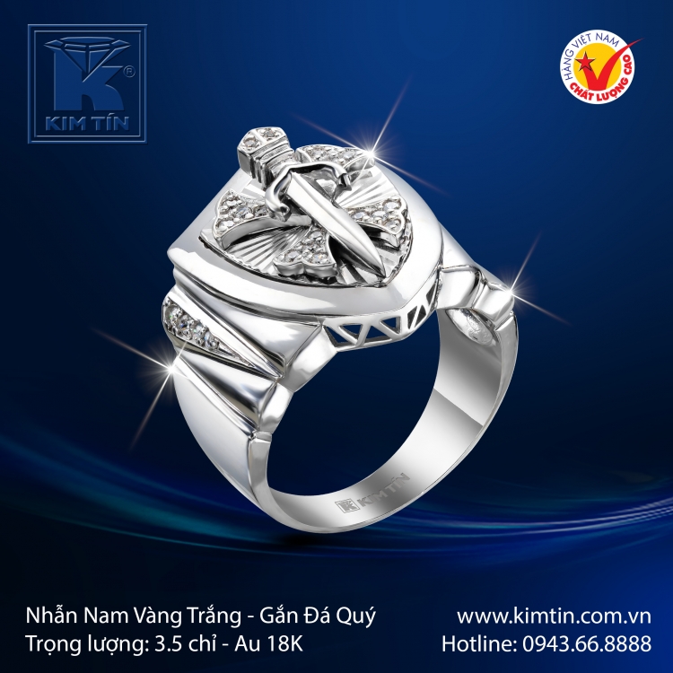 Nhẫn Nam Vàng Trắng 18K