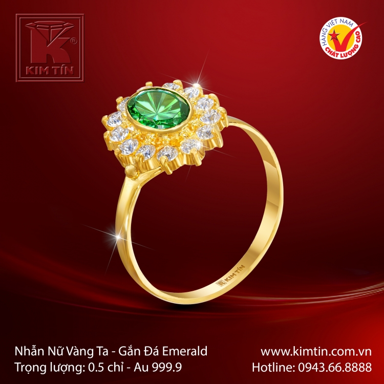 Nhẫn Nữ Vàng 24K Gắn Đá Emerald