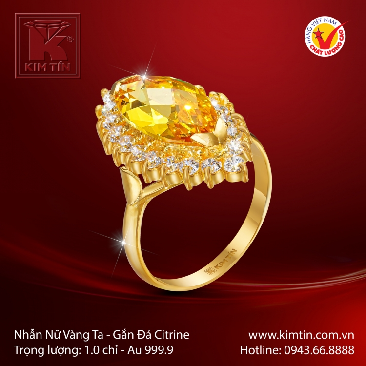 Nhẫn Nữ Vàng 24K Gắn Đá Citrine