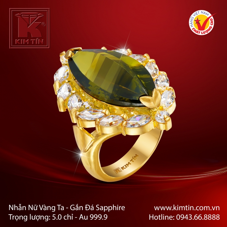 Nhẫn Nữ Vàng 24K Gắn Đá Sapphire