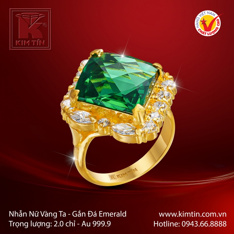 Nhẫn Nữ Vàng 24K Gắn Đá Emerald