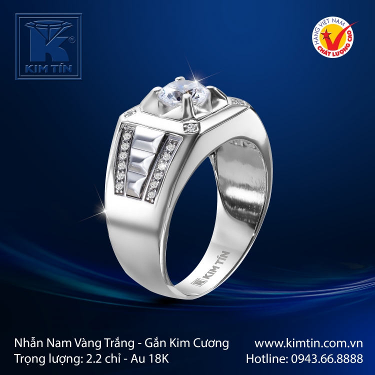 Nhẫn Nam Vàng Trắng 18K