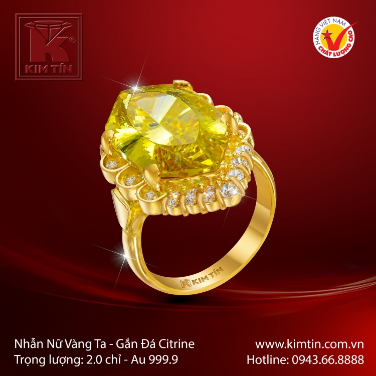 Nhẫn Nữ Vàng 24K Gắn Đá Citrine