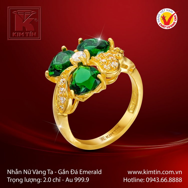 Nhẫn Nữ Vàng 24K Gắn Đá Emerald