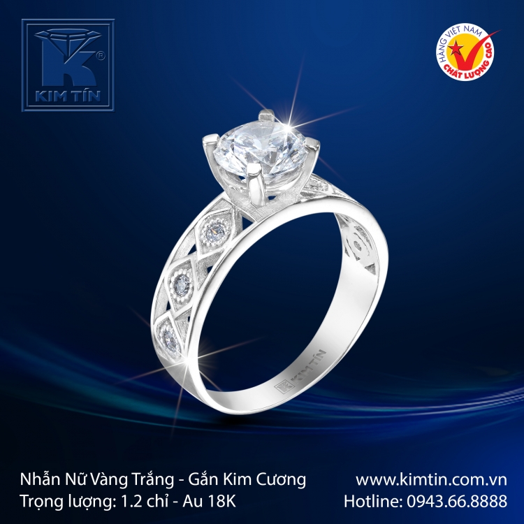 Nhẫn Kim Cương Vàng Trắng 18K