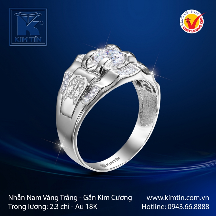 Nhẫn Nam Vàng Trắng 18K