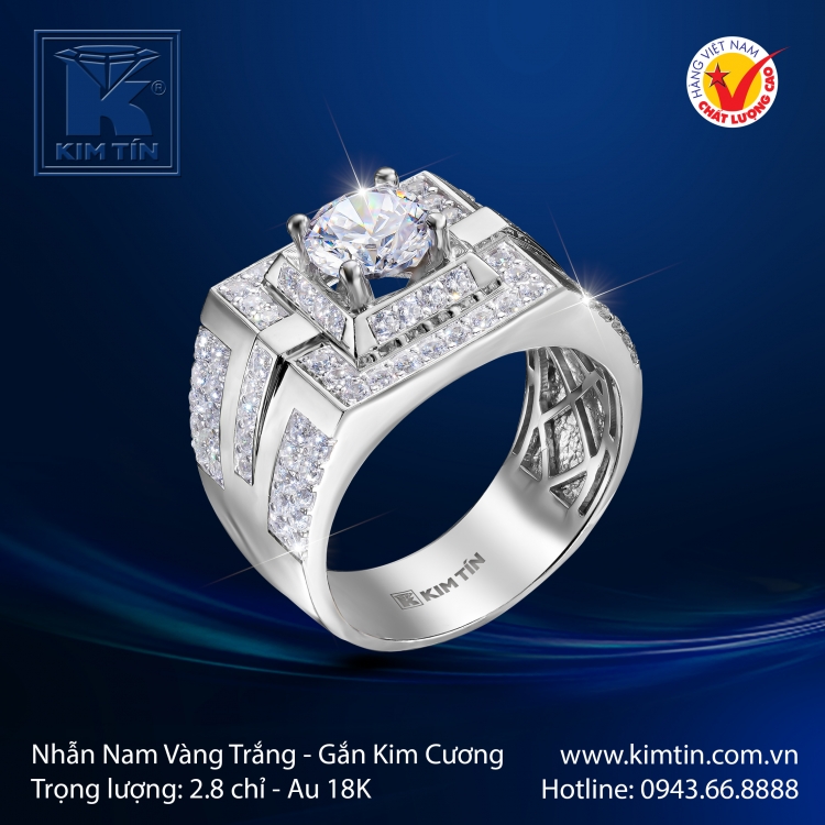 Nhẫn Nam Vàng Trắng 18K