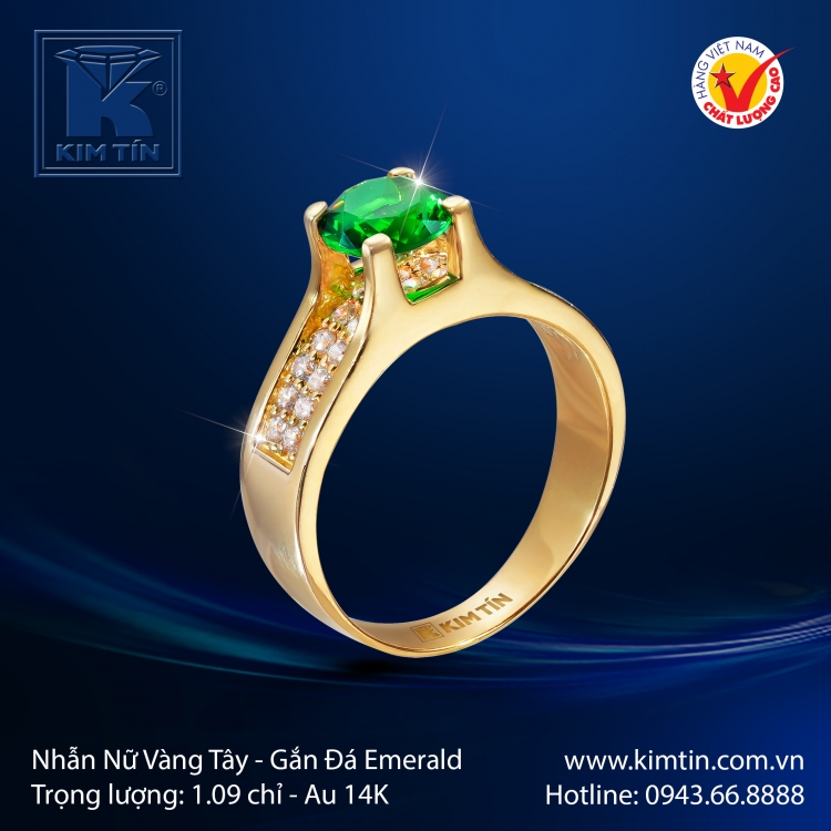 Nhẫn Nữ Vàng Màu Gắn Đá Emerald