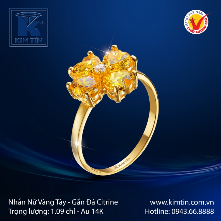 Nhẫn Nữ Vàng Màu Gắn Đá Citrine