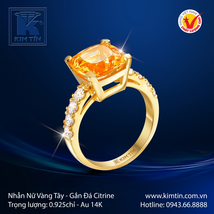 Nhẫn Nữ Vàng Màu Gắn Đá Citrine