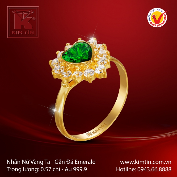 Nhẫn Nữ Vàng 24K Gắn Đá Emerald