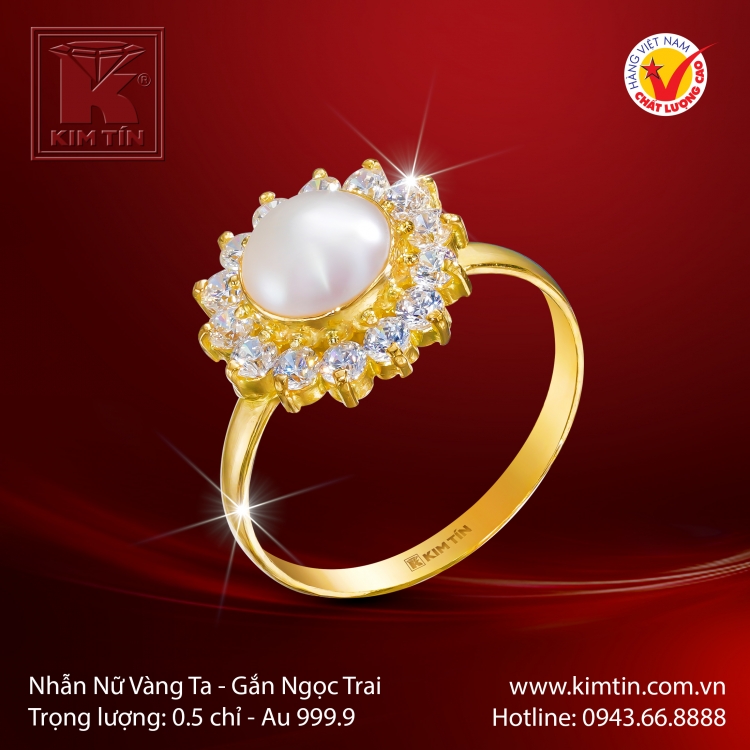 Nhẫn Nữ Vàng 24K Gắn Ngọc Trai