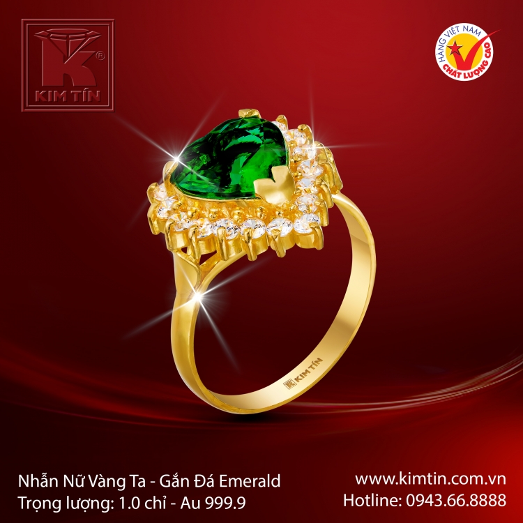 Nhẫn Nữ Vàng 24K Gắn Đá Emerald